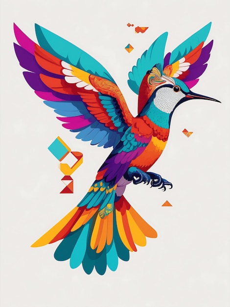 Humming bird beautiful colorful tattoo tshirt illustration