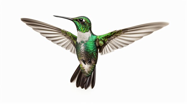 Humming bird hovering isolated on a white background