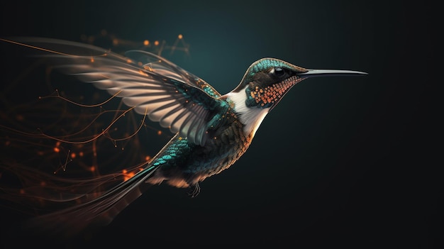 Hummingbird on black background generative ai
