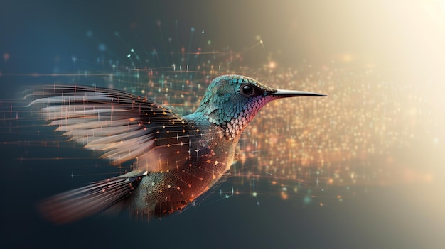 Hummingbird on black background generative ai