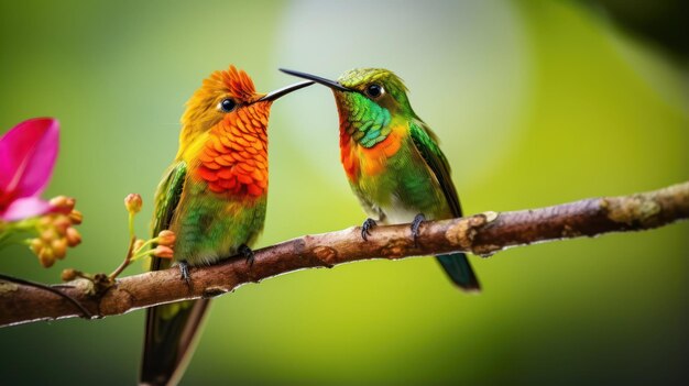 Hummingbird on a branch in extreme close up