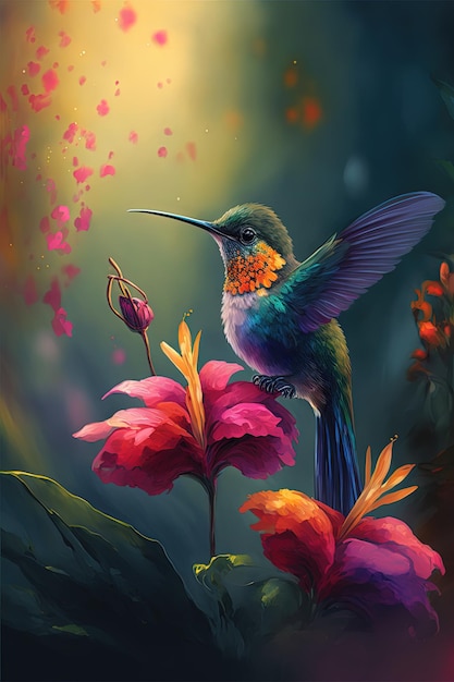 Hummingbird close up coloful bird Generative Ai