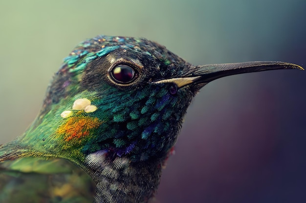 Hummingbird close up macro detailed Portrait of colorful bird wildlife