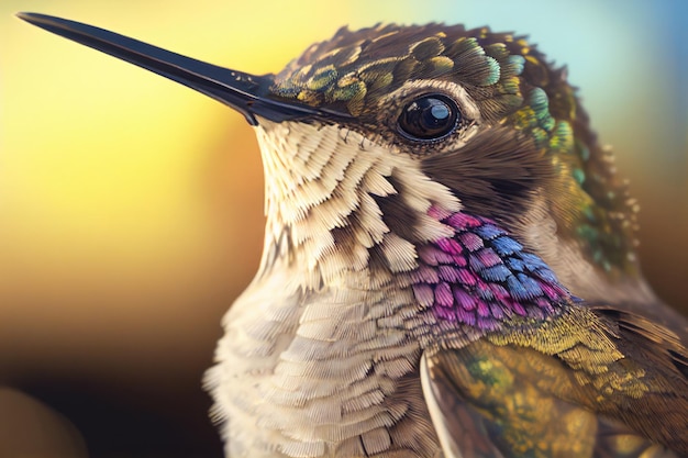 Hummingbird close up macro detailed Portrait of colorful bird wildlife