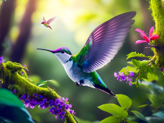 Foto il colibrì colorato nella natura selvaggia è generato