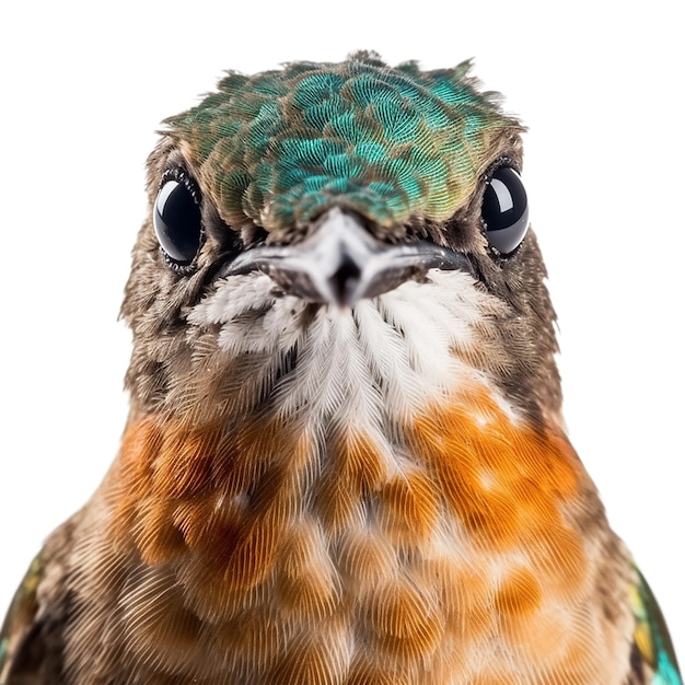 hummingbird face shot isolated on transparent background cutout