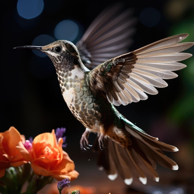 Hummingbird Feeding on Flower