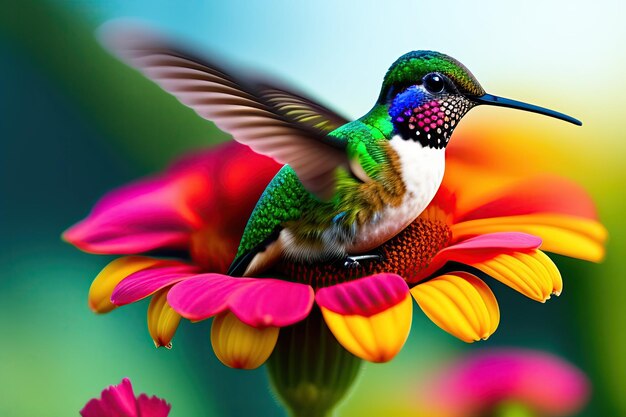 Hummingbird on a flower Slose up work