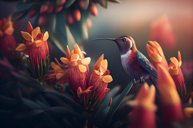 Hummingbird and flowersgenerative ai