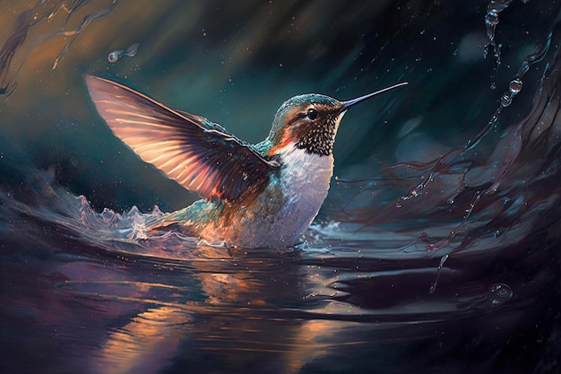 hummingbird flying over water