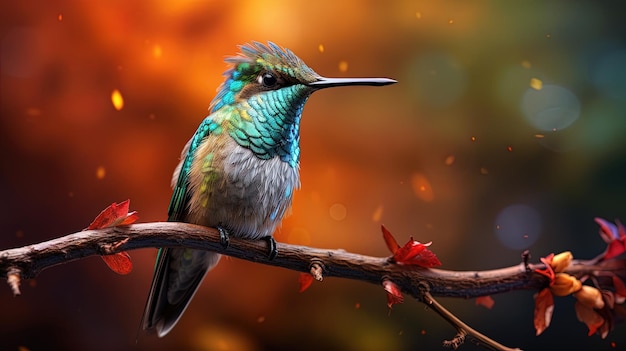 Hummingbird perched on a tree branch generated by AI