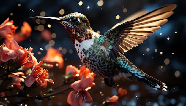 Photo hummingbird perching on branch vibrant colors illuminate natural beauty generated by artificial intelligence