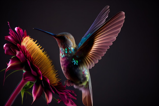 Hummingbird sitting on the flower Generative AIxA