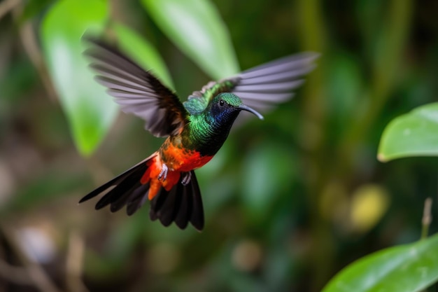 Hummingbird taking its first flight flapping its wings and hovering created with generative ai