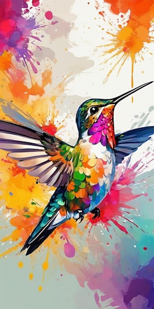 Hummingbird on watercolor background