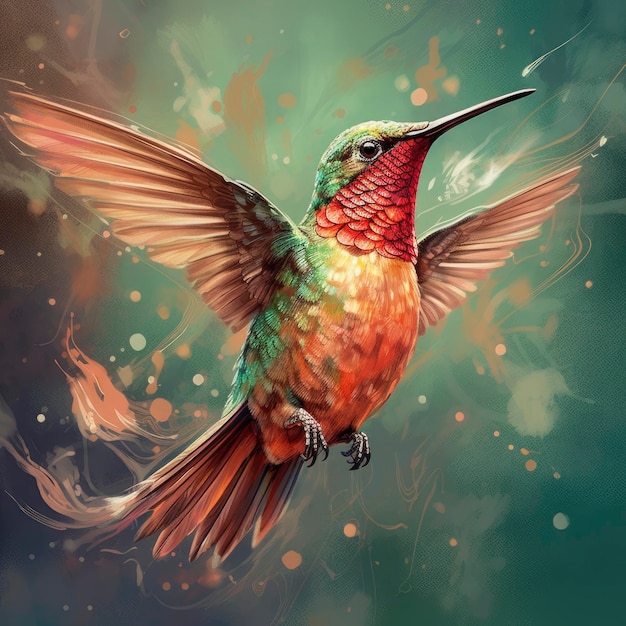 Hummingbird with colorful background Watercolor painting