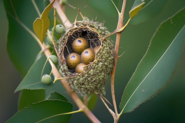A hummingbird39s egg bearing nest