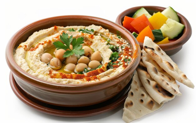 Photo hummus bowl on white background