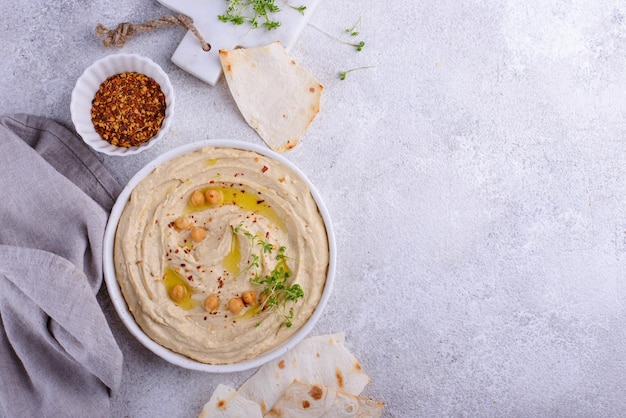 Hummus from chickpeas and pita bread