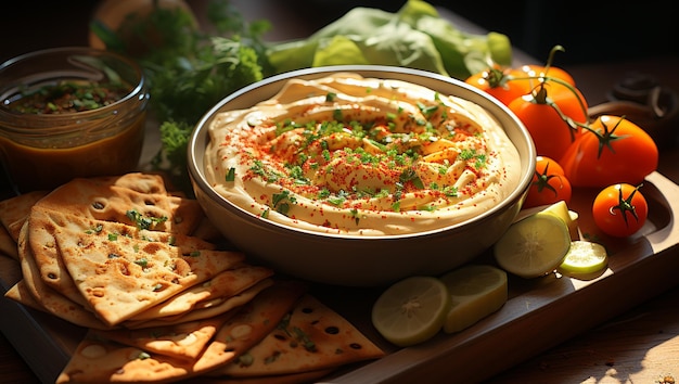 Hummus hd image with vegetable