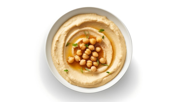 Hummus isolated on white background Top view Flat lay Ai Generative