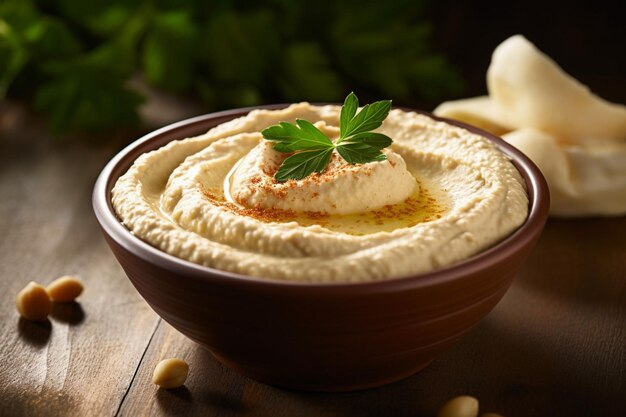 Foto hummus wordt gebruikt als specerij of saus voor gegrilde vlees of kebabs