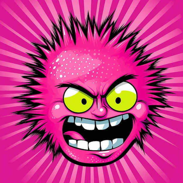 Humor pop art fun tennis ball with a pink mohawk hairstyle