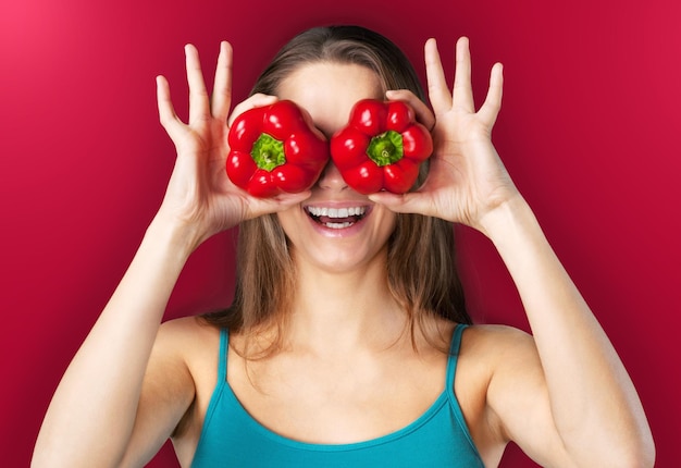 Humor vegetables food bellpepper healthy lifestyle playful female