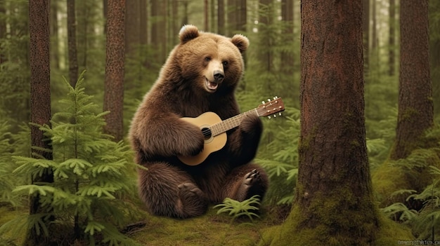 Photo a humorous bear performs music embodying the animalmusic connection generative ai