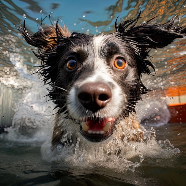 水中を泳ぐ猫のユーモラスな風刺画 生成 Ai