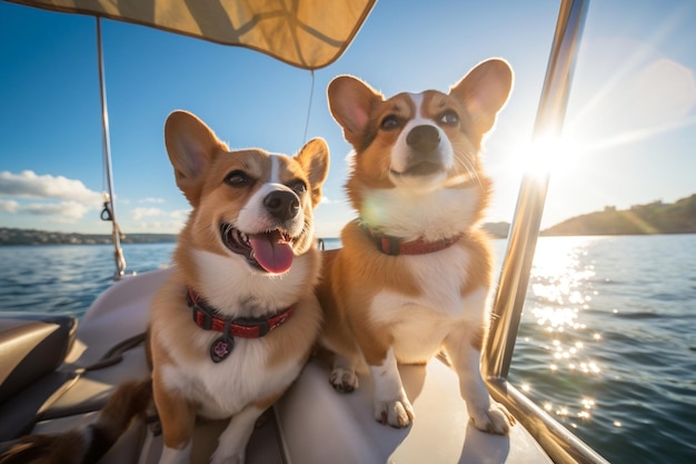 Humorous Corgi Dogs Wearing Sunglasses Having Fun Generative Ai