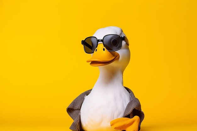 Humorous duck wearing sunglasses and looking