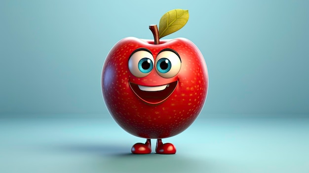 Humorous Fruit Apple with a Funny Face AI Generated Illustration