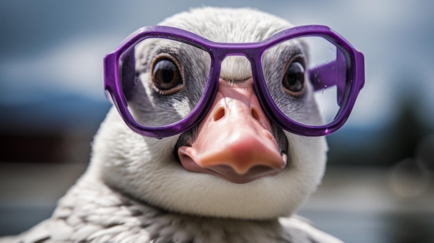 Photo humorous gray goose with purple glasses a creative commons attribution artwork