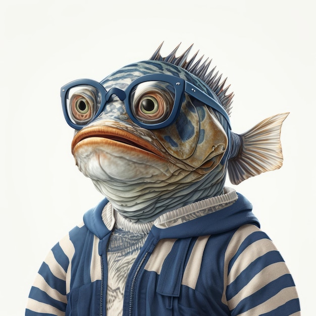 Photo humorous hyperrealistic portrait of a fish in glasses