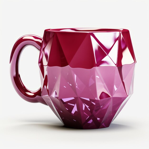 Foto una tazza umoristica a sfaccettature rosa e viola con modello 3d