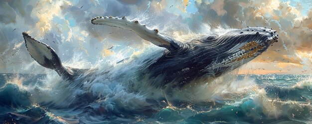 Photo a humpback whale breaching in the ocean background