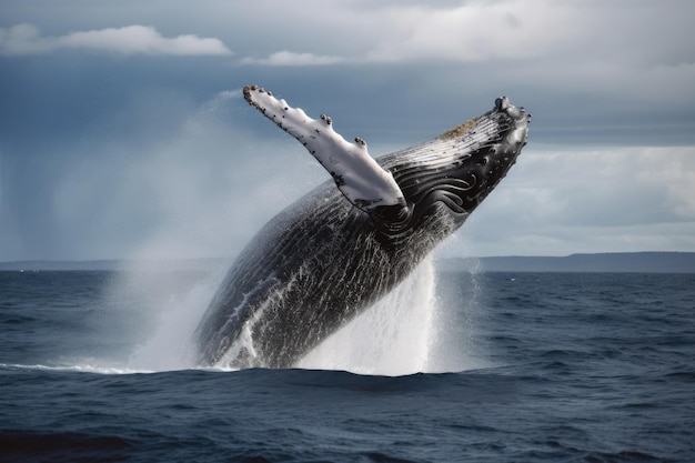 A humpback whale breaching in the ocean created with generative ai