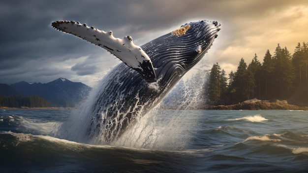 Premium AI Image | Humpback whale breaching off the sea image