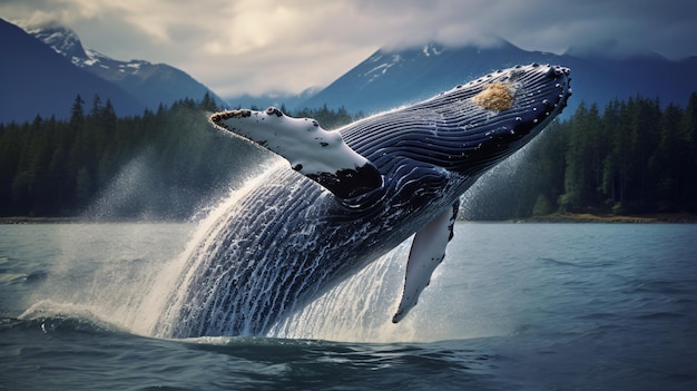 Humpback whale breaching off the sea image