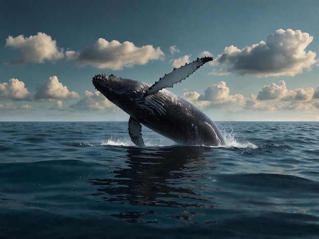 humpback whale is breaching the surface of the water