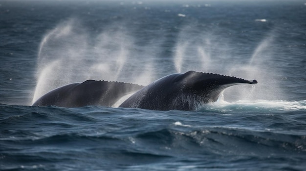 A humpback whale is seen in the water.