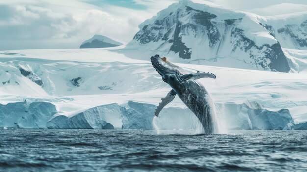 Горбатый кит прыгает перед горой
