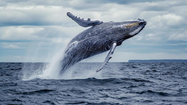 Humpback whale jumping out of the water The whale is falling on its back Generative Ai