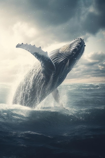 Humpback whale jumping over the sea