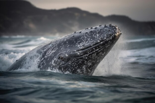 Humpback whale jumping over the sea