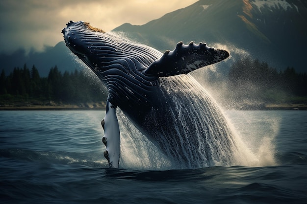 Humpback Whale Jumps Out of the Water Generative By Ai