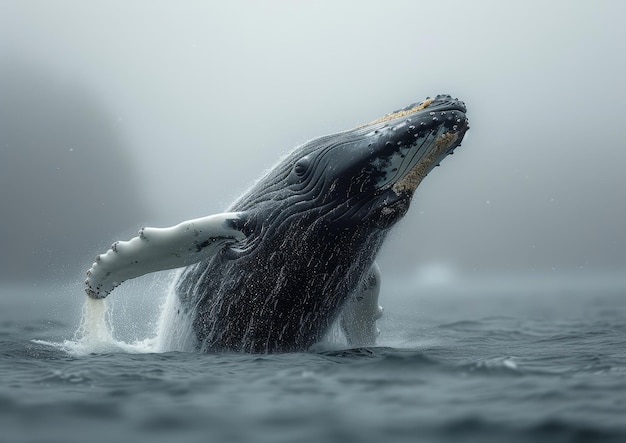 ハンプバッククジラが水から飛び出している