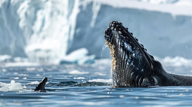 Humpback Whale snow and ice Humpback whale diving with snowy peaks Generative Ai