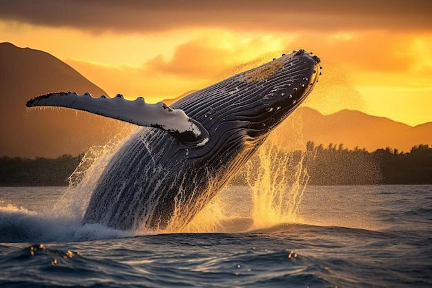 Humpback whale in the sunset